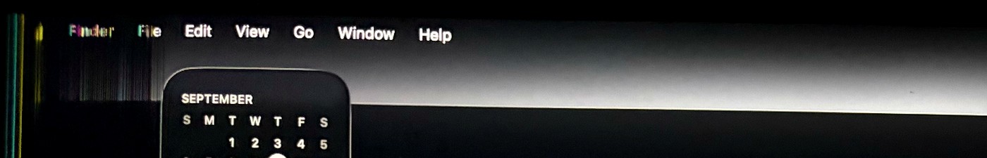 Before: the Apple menu is completely lost inside the damaged strip and Finder is unreadable.